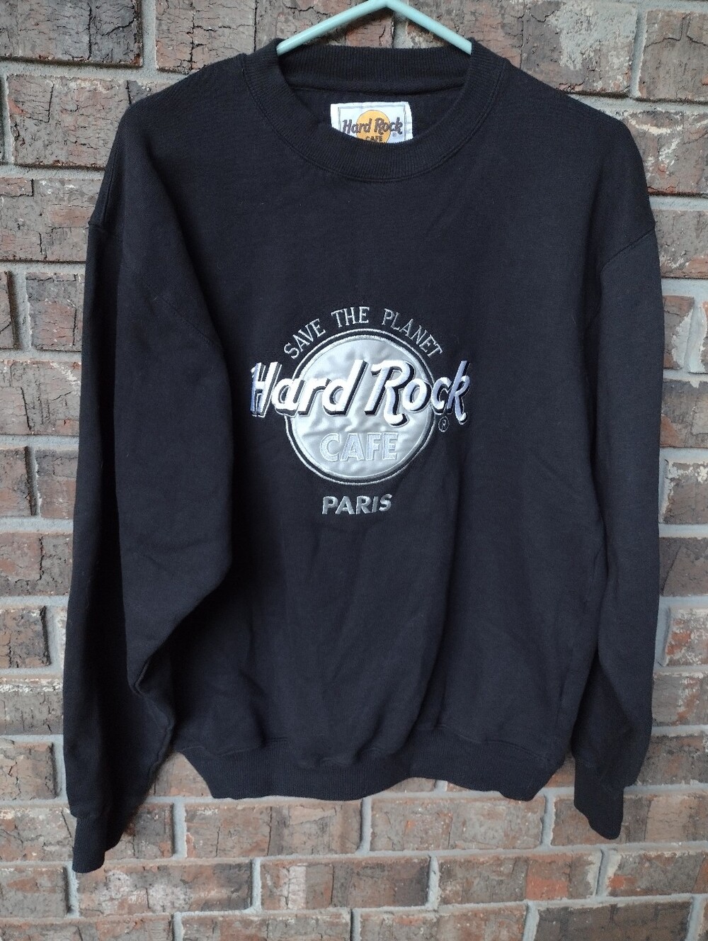 Hard Rock Cafe Paris Sweatshirt Men's M Black Crewneck Logo Save The Planet